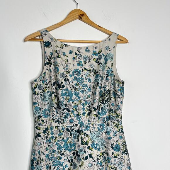 Loft Dress Womens 2 Blue Green Floral Knee Length A-Line Career Wedding Guest - Picture 3 of 10